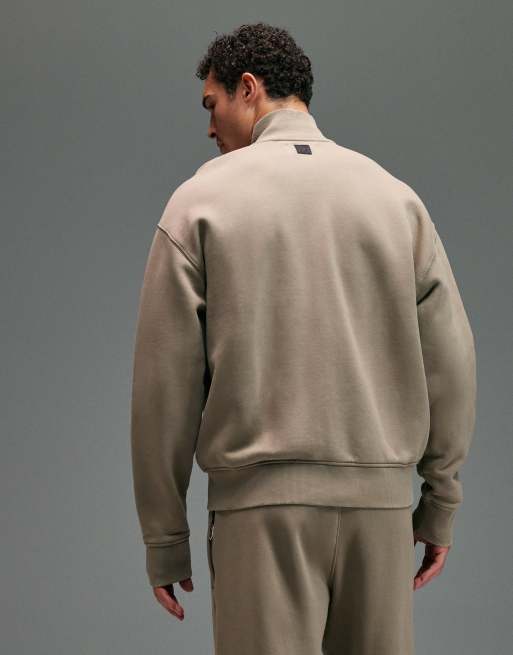 4505 Rest Day heavyweight 440gsm cotton oversized boxy zip up funnel neck sweat in sandstone, 4 of 5