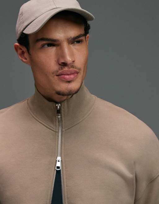 4505 Rest Day heavyweight 440gsm cotton oversized boxy zip up funnel neck sweat in sandstone, 5 of 5