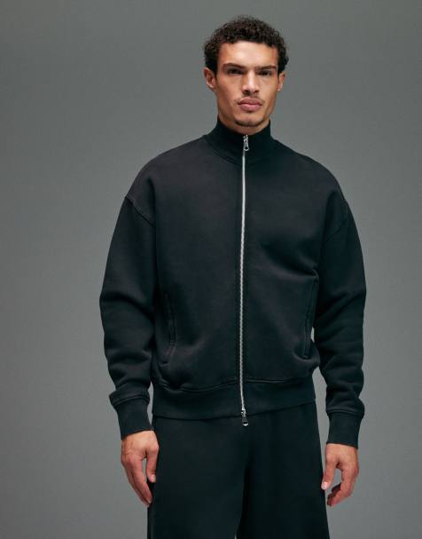 4505 Rest Day heavyweight 440gsm cotton oversized boxy zip-up funnel neck sweatshirt in washed black - view 1