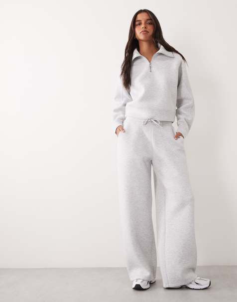 4505 Rest Day joggers à jambe large en tissu style scuba, gris chiné clair - view 1