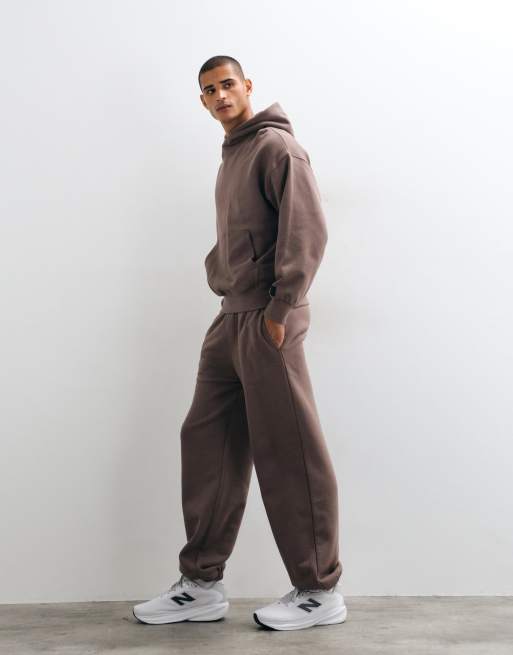 4505 Rest Day joggers holgados con puños de algodón grueso de 400 gsm en marrón topo, 3 de 5