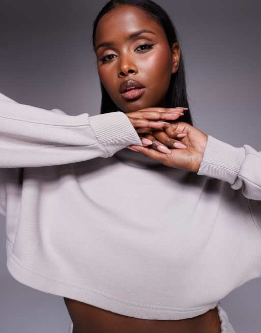 4505 – Rest Day – Kastiges Cropped-Sweatshirt aus schwerer Baumwolle in verwaschenem Nerzbraun, 420 g/m²