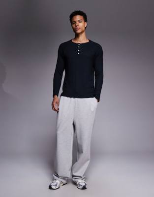 4505 Rest Day Modal Rib Knit Slim Fit Raglan Henley Long Sleeve T-shirt In Black