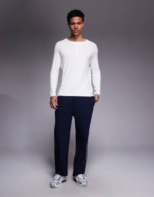 4505 Rest Day Modal Rib Knit Slim Fit Raglan Henley Long Sleeve T-shirt In White