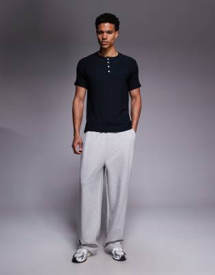 4505 Rest Day Modal Rib Knit Slim Fit Raglan Henley T-shirt In Black