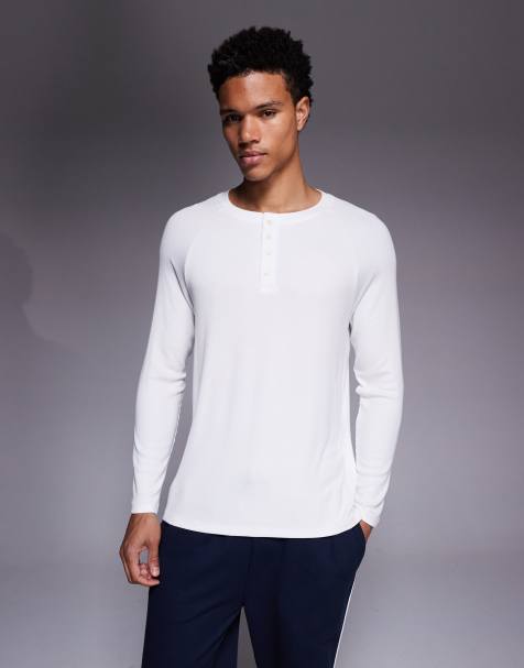 4505 Rest Day modal rib slim fit raglan henley long sleeve t-shirt in white - view 1