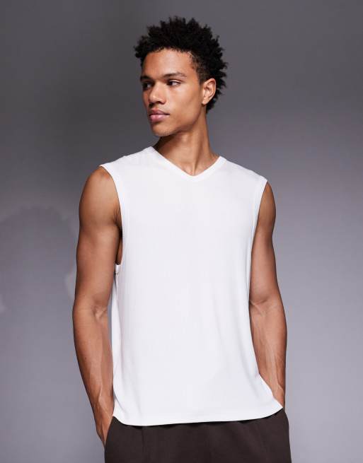 4505 Rest Day modal rib slim fit v neck tank in white