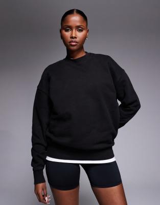 4505 - Rest Day - Oversize-Sweatshirt aus schwerer Baumwolle in verwaschenem Schwarz mit tief angesetzten Schultern, 440...