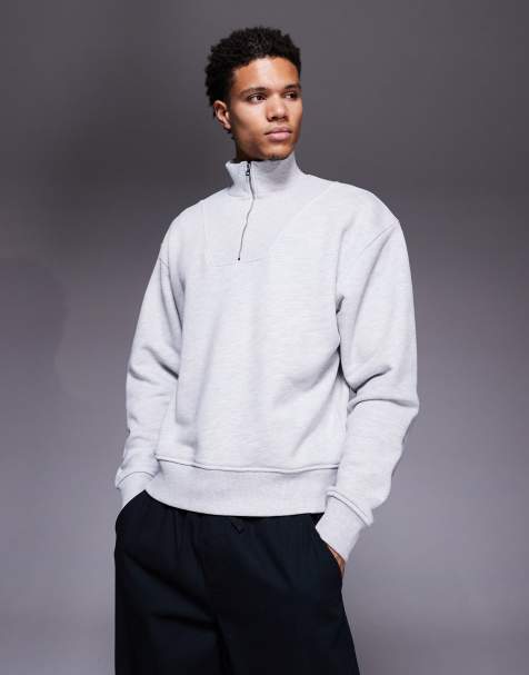 4505 Rest Day - Oversized sweater van 420gsm zwaar katoen met openstaande boord en 1/4 rits in lichtgrijs gemêleerd - view 1