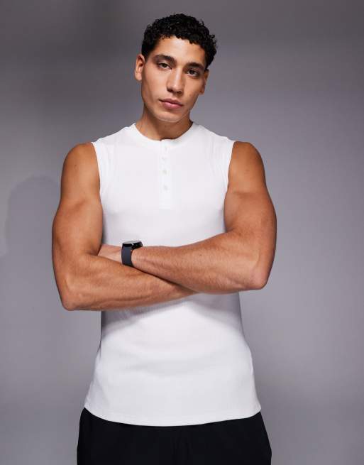 4505 - Rest Day - Slim-fit geribbelde Henley tanktop van ultrazacht modal in wit, 2 van 5