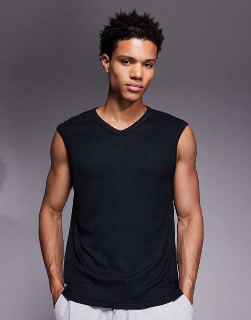 4505 - Rest Day - Slim-fit geribbelde tanktop van modal met V-hals in zwart