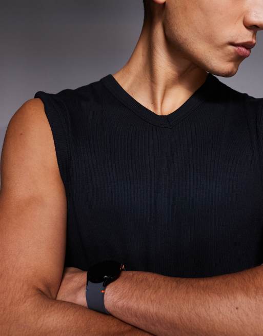4505 – Rest Day – Slim-Fit-Trägertop aus ultraweichem, geripptem Modal in Schwarz mit V-Ausschnitt , 5 von 5