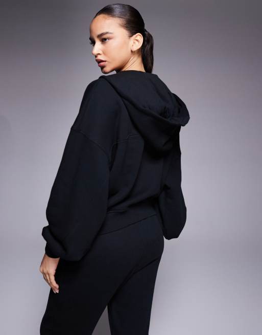 4505 - Rest Day - Sweat à capuche oversize en coton épais 420g/m<sup>2</sup> avec fermeture éclair et manches cocon - Noir délavé, 4 de 4