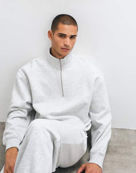 4505 Rest Day sweat-shirt boxy en coton épais 400 g/m² à demi-zip, gris chiné clair - view 1
