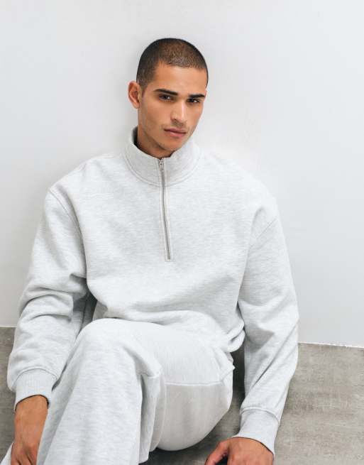 4505 - Rest Day - Sweat coupe carrée à col zippé et pantalon de jogging ample resserré aux chevilles en coton épais 400 g/m<sup>2</sup> - Gris clair chiné, 2 de 4