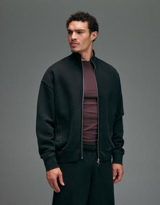 4505 - Rest Day - Sweat zippé coupe carrée oversize en coton épais 440 g/m² avec col cheminée - Noir délavé