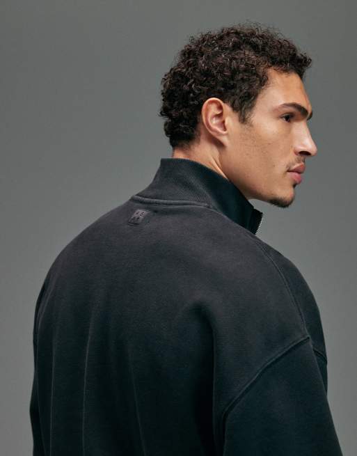 4505 - Rest Day - Sweat zippé coupe carrée oversize en coton épais 440 g/m² avec col cheminée - Noir délavé, 2 de 5