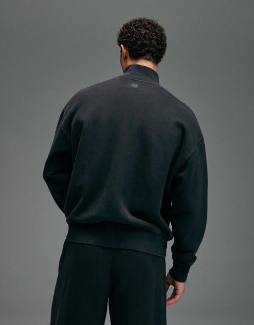 4505 - Rest Day - Sweat zippé coupe carrée oversize en coton épais 440 g/m² avec col cheminée - Noir délavé, 4 de 5