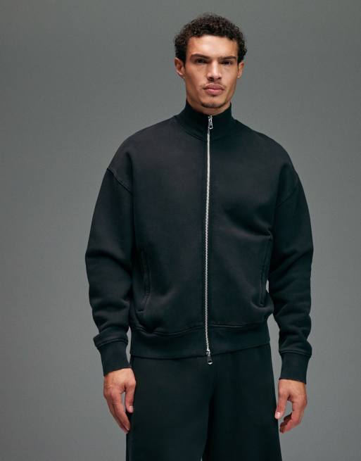 4505 - Rest Day - Sweat zippé coupe carrée oversize en coton épais 440 g/m² avec col cheminée - Noir délavé, 5 de 5