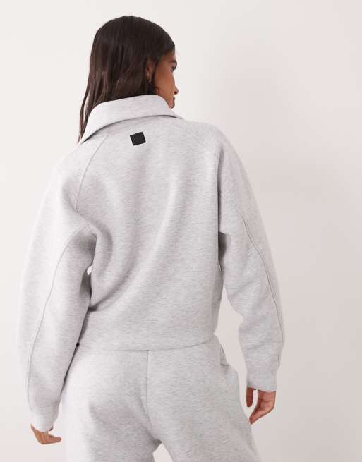 4505 Rest Day Sweatshirt mit 1/4-Reißverschluss und formgebendem Volumen, im Scuba-Stil, hellgrau meliert, 4 von 4
