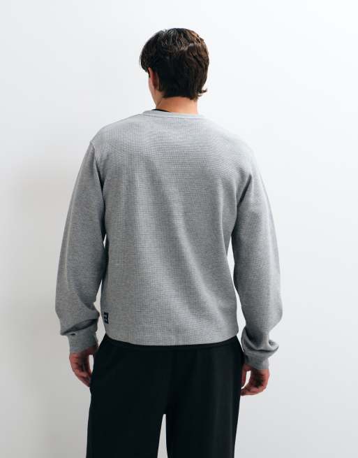 4505 Rest Day t-shirt henley à manches longues en maille gaufrée gris chiné, 3 de 5