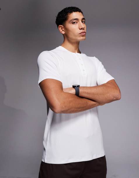 4505 - Rest Day - T-shirt serafino slim in modal bianca super morbida a coste con maniche raglan - view 1