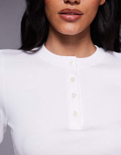 4505 - Rest Day - Top a maniche lunghe in modal ultra morbido a coste bianco con scollo serafino, 4 di 4