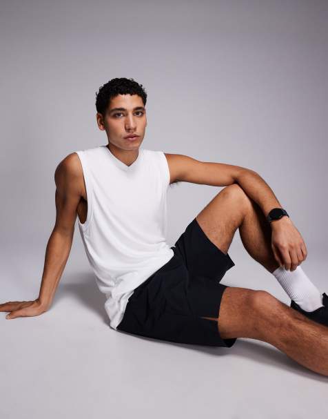 4505 - Rest Day - Top senza maniche slim in modal super morbido a coste bianco con scollo a V - view 1