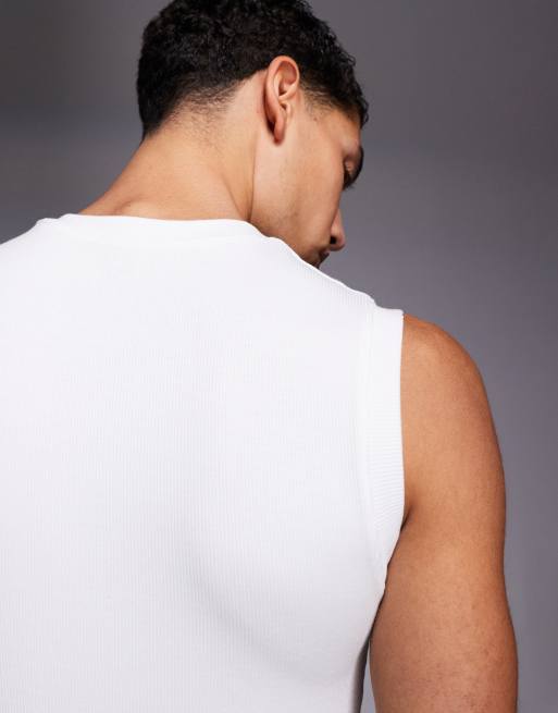 4505 - Rest Day - Top senza maniche slim in modal super morbido a coste bianco con scollo serafino, 5 di 5