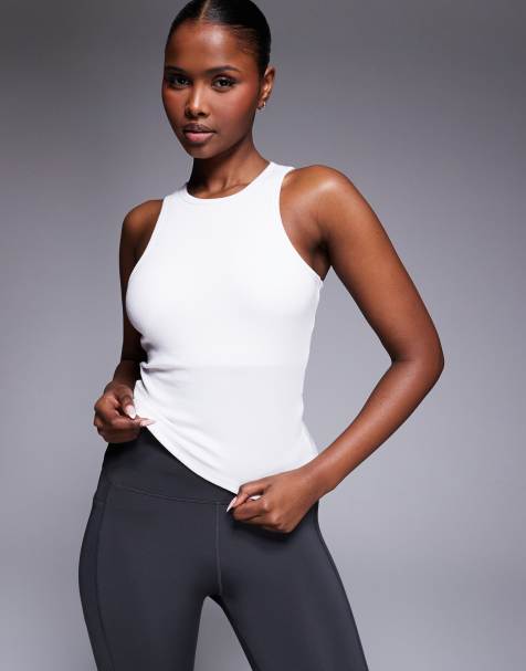 4505 Rest Day ultra soft modal rib racer vest with inner bra and removeable padding in white - WHITE - view 1