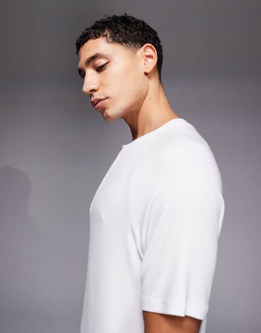 4505 Rest Day ultra soft modal rib slim fit raglan henley t-shirt in white , 4 of 5