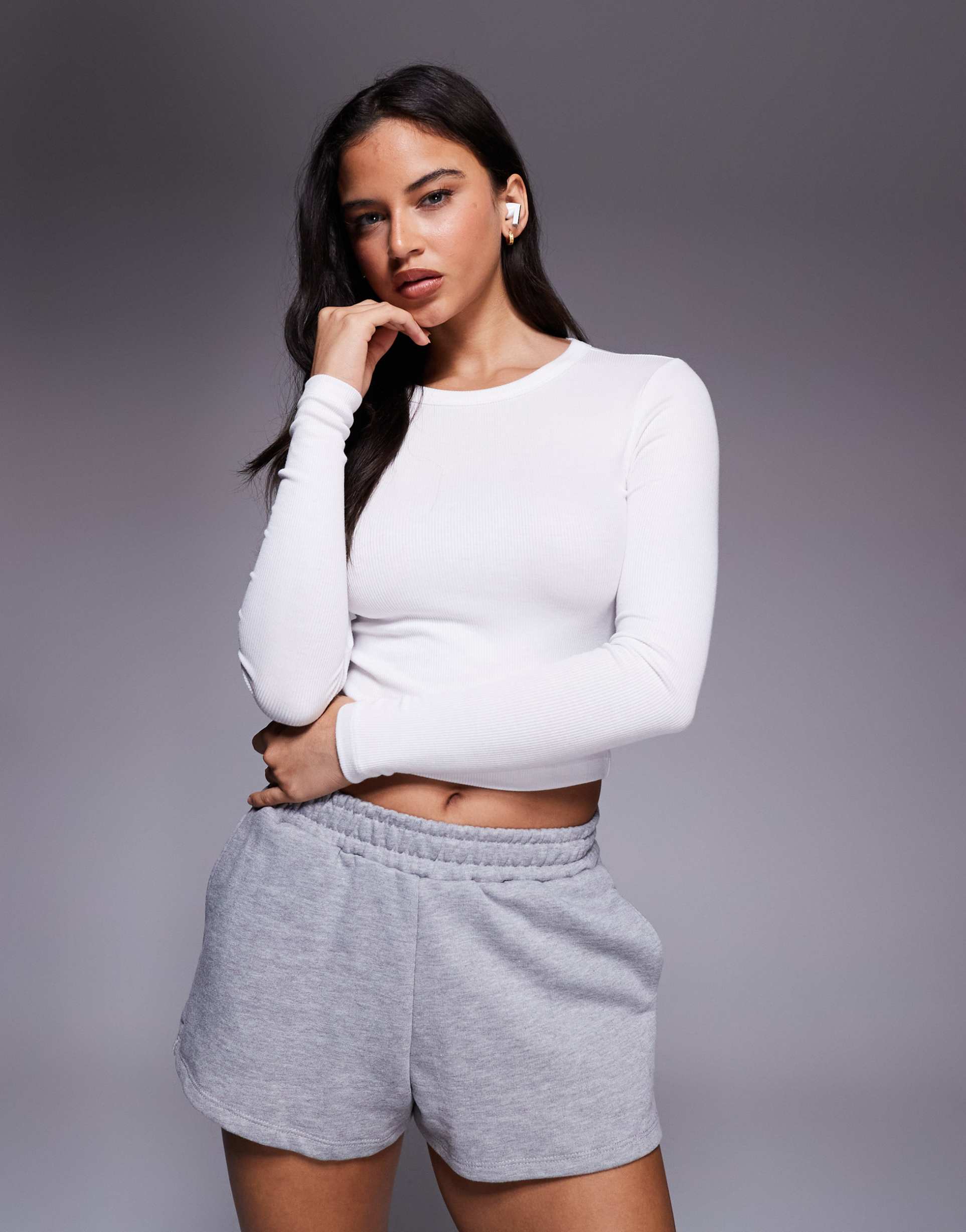 4505 rest day ultra soft modal ribbed long sleeve cropped baby t-shirt in white