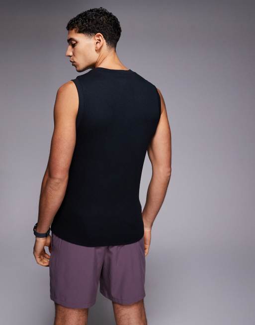 4505 Rest Day ultra soft modal ribbed slim fit henley tank in black, 3 of 5