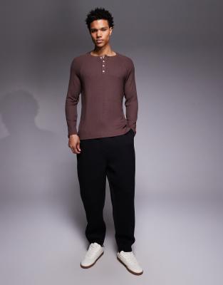 4505 Rest Day Ultra Soft Modal Ribbed Slim Fit Raglan Henley Long Sleeve T-shirt In Brown