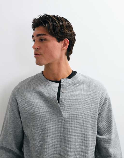4505 Rest Day waffle long sleeve henley t-shirt in grey marl, 4 of 5