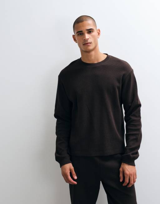 4505 Rest Day waffle long sleeve t-shirt in brown, 3 of 5