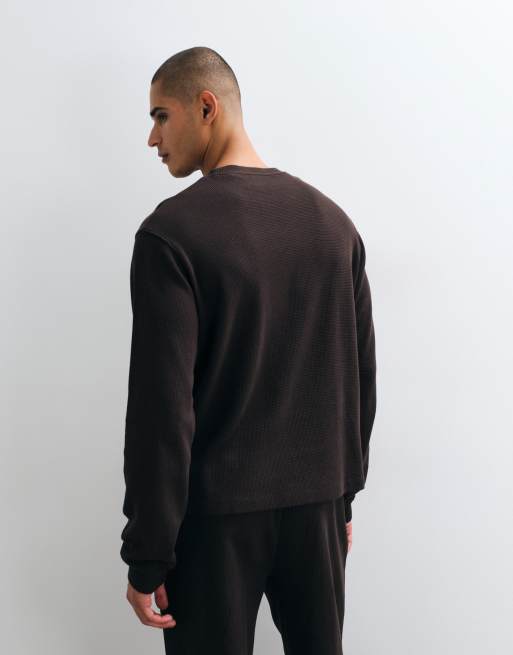 4505 Rest Day waffle long sleeve t-shirt in brown, 5 of 5