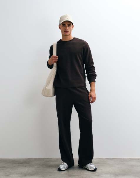 4505 Rest Day waffle wide leg joggers with drawstring waist in brown - view 1