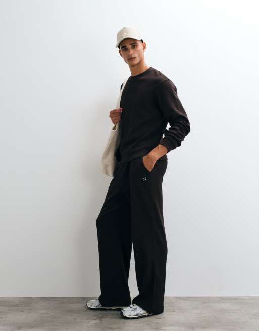 4505 Rest Day waffle wide leg joggers with drawstring waist in brown, 2 of 5