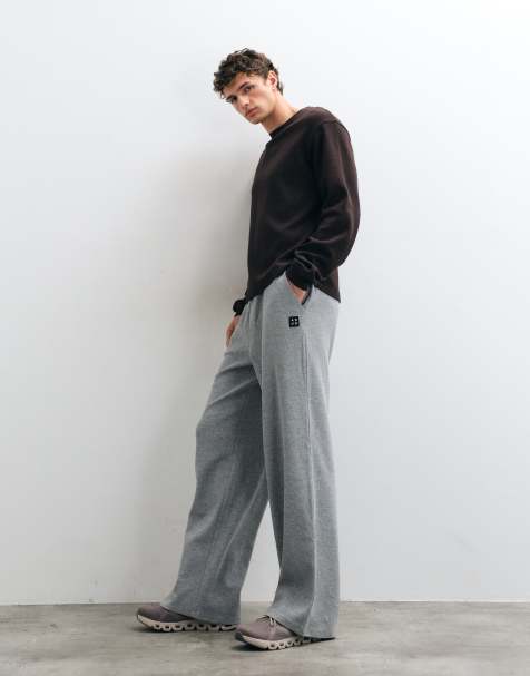4505 Rest Day waffle wide leg joggers with drawstring waist in grey marl - view 1