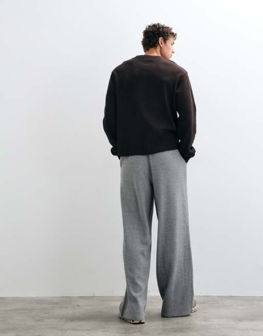 4505 Rest Day waffle wide leg joggers with drawstring waist in grey marl, 2 of 5