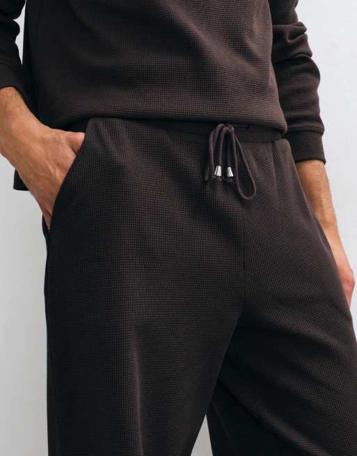 4505 Rest Day waffle wide leg trackies with drawstring waist in brown, 4 of 5