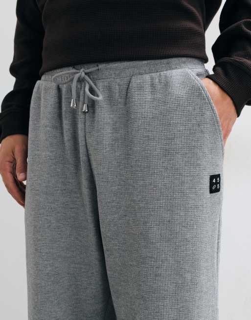 4505 Rest Day waffle wide leg trackies with drawstring waist in grey marl, 5 of 5