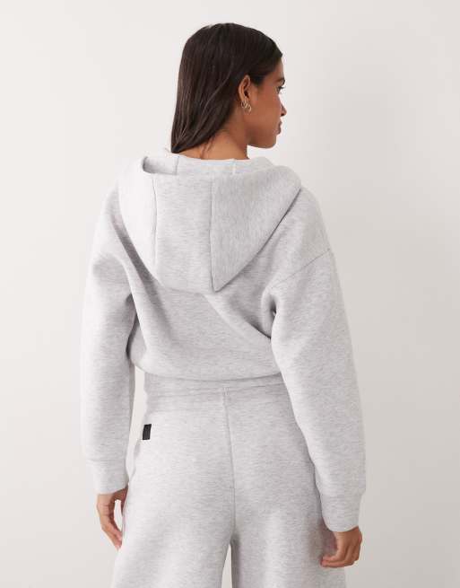 4505 Rest Day zip up cocoon hoodie in scuba-style fabric in light grey marl, 4 of 4