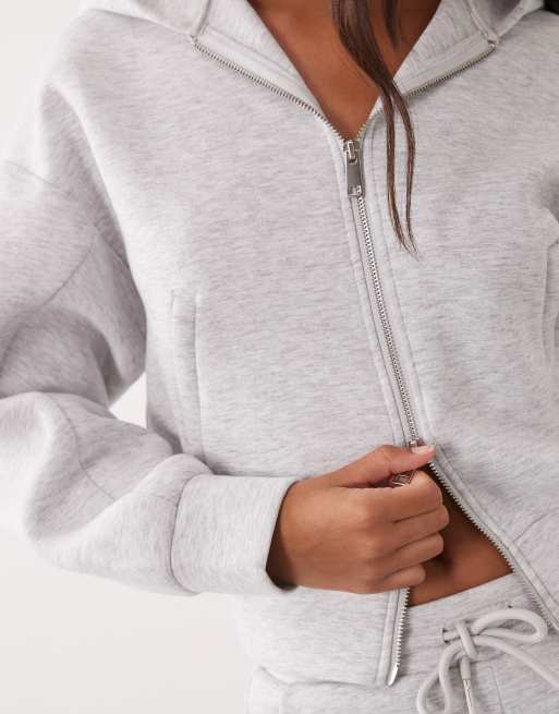 4505 Rest Day zip up sculpted volume hoodie in scuba-style fabric in light gray heather, 3 of 4