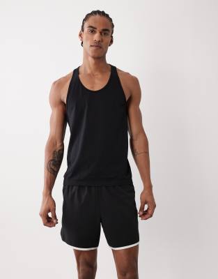 4505 Retro Woven 5"" Side Stripe Sprinter Short With Zip Pockets In Black