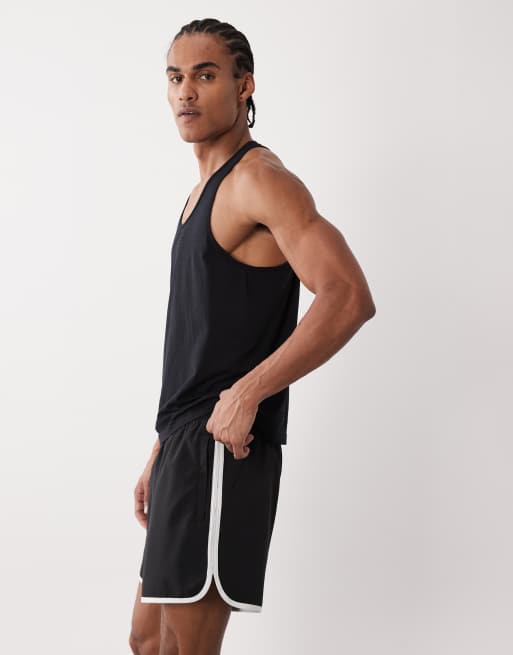 4505 retro woven 5"" side stripe sprinter short with zip pockets in black, 3 of 5