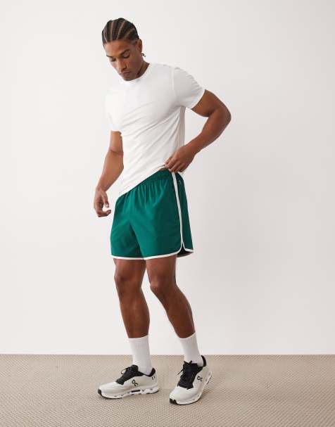 4505 retro woven 5"" side stripe sprinter short with zip pockets in court green - view 1