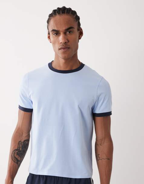 4505 – Ringer-Muskelshirt aus Baumwolle in Hellblau mit schnelltrocknendem Finish in geschrumpfter Optik - view 1