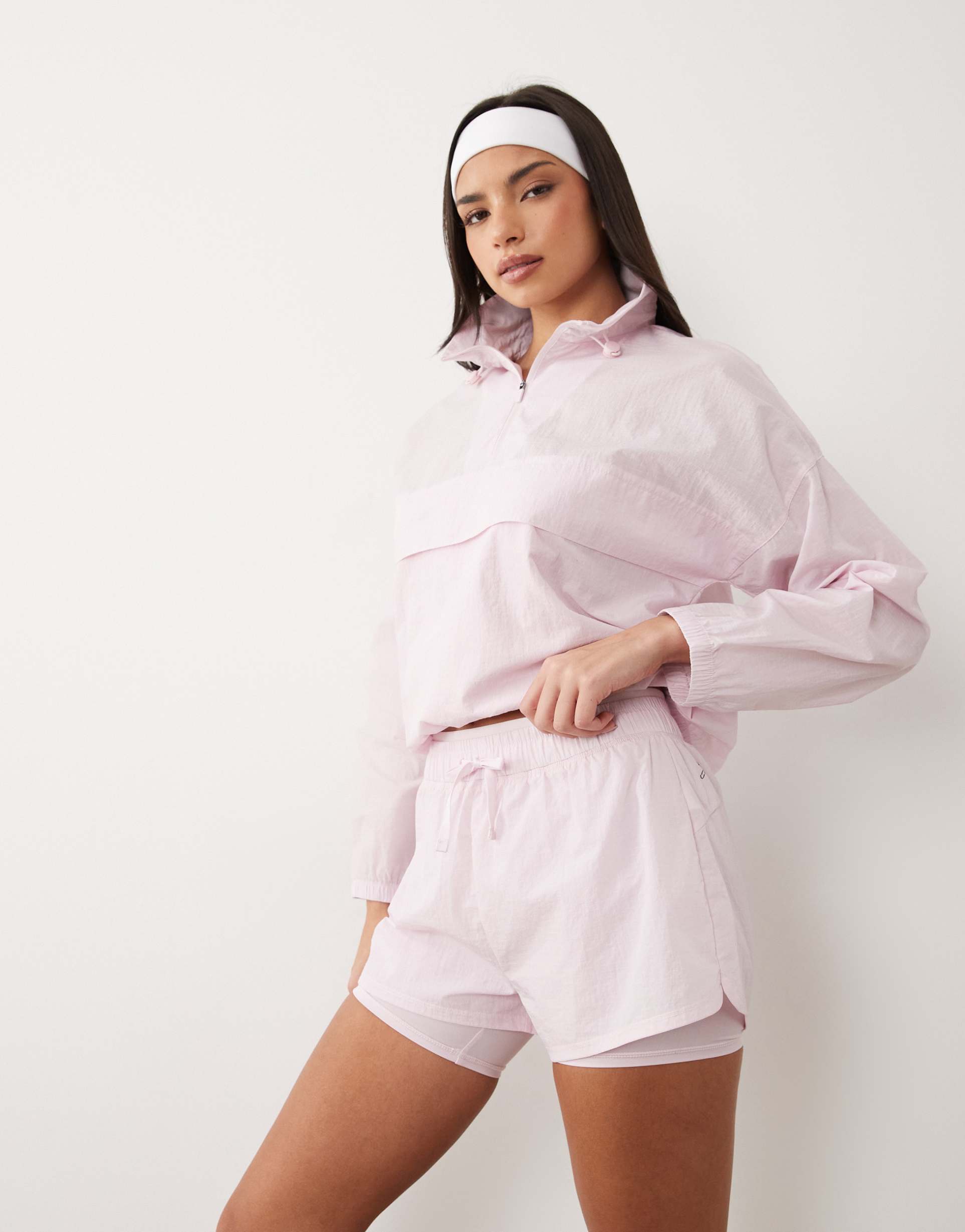 4505 ripstop 2-in-1 running shorts with zip pockets in light pink